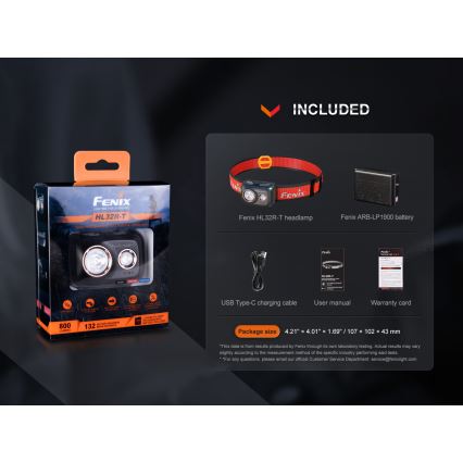 Fenix HL32RTBLCK - Lampe frontale rechargeable LED/USB/3xAAA IP66 800 brillant 300 h 1900 mAh noir/orange