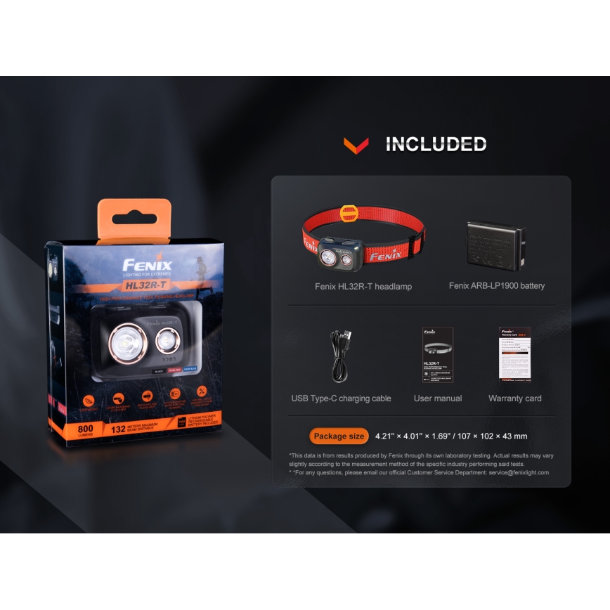 Fenix HL32RTBLCK - Lampe frontale rechargeable LED/USB/3xAAA IP66 800 brillant 300 h 1900 mAh noir/orange