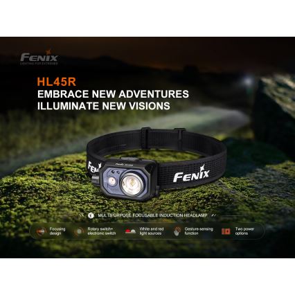 Fenix HL45R - Lampe frontale de focalisation à intensité variable rechargeable LED/USB IP66 1000 brillant 240 h noir