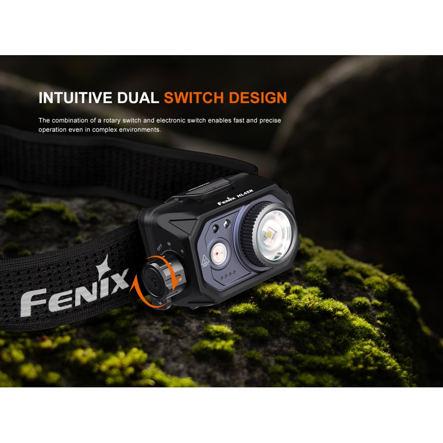 Fenix HL45R - Lampe frontale de focalisation à intensité variable rechargeable LED/USB IP66 1000 brillant 240 h noir