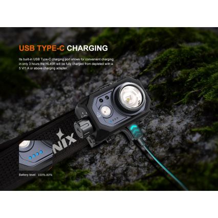 Fenix HL45R - Lampe frontale de focalisation à intensité variable rechargeable LED/USB IP66 1000 brillant 240 h noir