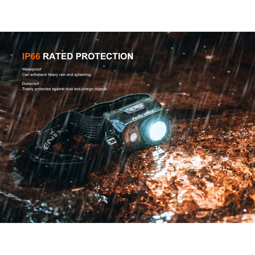 Fenix HL45R - Lampe frontale de focalisation à intensité variable rechargeable LED/USB IP66 1000 brillant 240 h noir