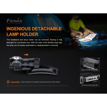 Fenix HM51RV20 - Lampe frontale rechargeable 3xLED/1xCR123A/USB IP68 700 brillant 120 h 700 m