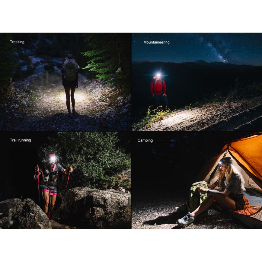 Fenix HM55RABL - Lampe frontale LED rechargeable à intensité réglable, LED/USB/1xCR123A, 1600 mAh, IP68, 1200 lm, 141,2 h, noire