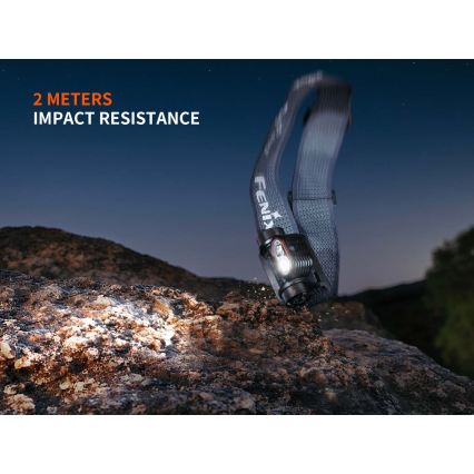 Fenix HM55RABL - Lampe frontale LED rechargeable à intensité réglable, LED/USB/1xCR123A, 1600 mAh, IP68, 1200 lm, 141,2 h, noire