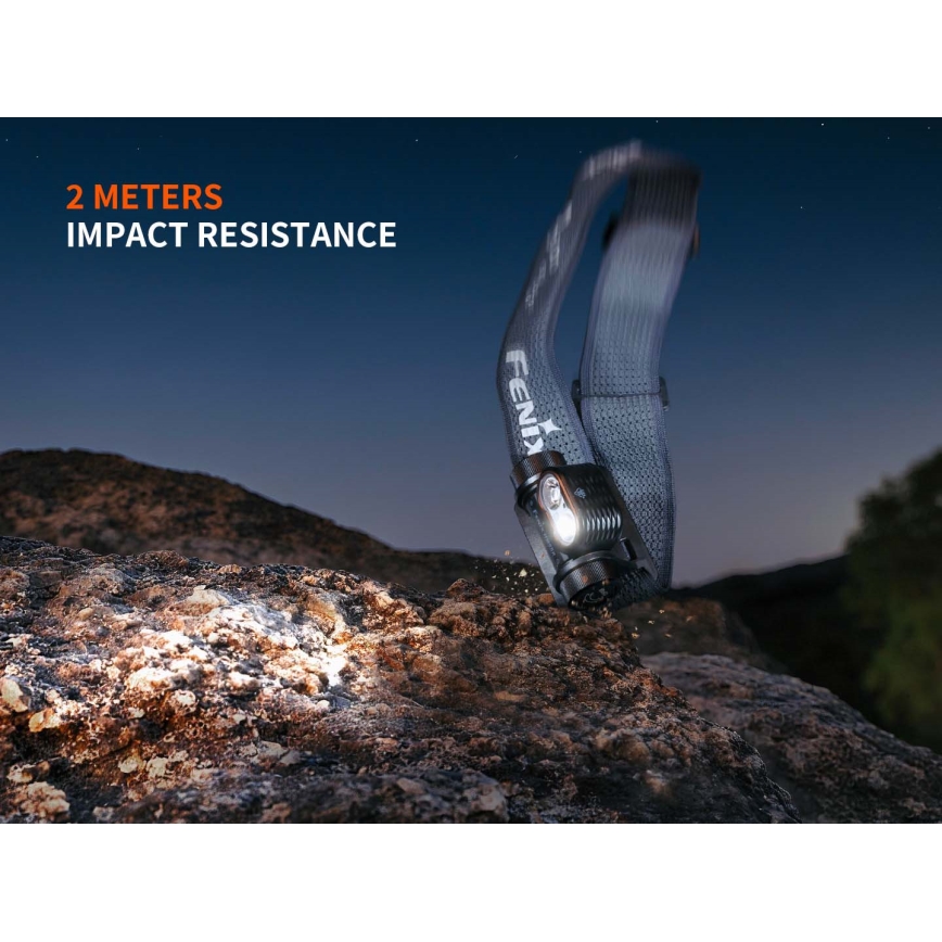 Fenix HM55RABL - Lampe frontale LED rechargeable à intensité réglable, LED/USB/1xCR123A, 1600 mAh, IP68, 1200 lm, 141,2 h, noire