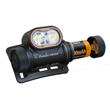 Fenix HM55RABL - Lampe frontale LED rechargeable à intensité réglable, LED/USB/1xCR123A, 1600 mAh, IP68, 1200 lm, 141,2 h, noire