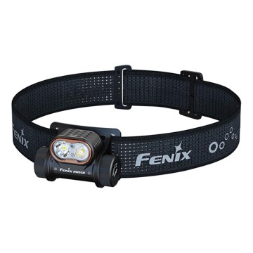 Fenix HM55RABL - Lampe frontale LED rechargeable à intensité réglable, LED/USB/1xCR123A, 1600 mAh, IP68, 1200 lm, 141,2 h, noire