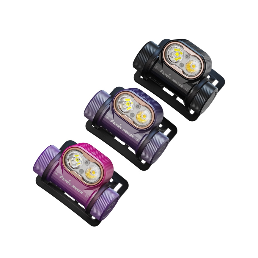 Fenix HM55RPRP - Lampe frontale rechargeable à intensité réglable LED/USB/1xCR123A 1600 mAh IP68 1200 lm 141,2 h violet/noir