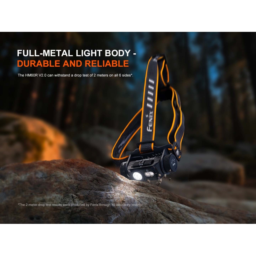 Fenix HM60RV20 - Lampe frontale LED rechargeable à intensité réglable LED/USB 4000 mAh IP68 1600 lm 292 h orange