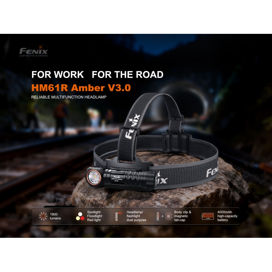 Fenix HM61RV30 - Lampe frontale rechargeable à LED à intensité variable LED/USB/1xCR123A 4000 mAh IP68 1800 lm 400 h noire