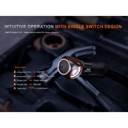 Fenix HM61RV30 - Lampe frontale rechargeable à LED à intensité variable LED/USB/1xCR123A 4000 mAh IP68 1800 lm 400 h noire