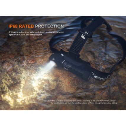 Fenix HM61RV30 - Lampe frontale rechargeable à LED à intensité variable LED/USB/1xCR123A 4000 mAh IP68 1800 lm 400 h noire