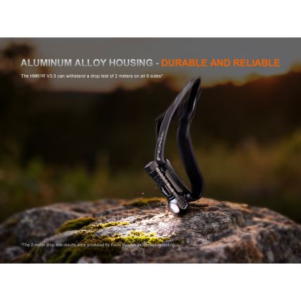 Fenix HM61RV30 - Lampe frontale rechargeable à LED à intensité variable LED/USB/1xCR123A 4000 mAh IP68 1800 lm 400 h noire
