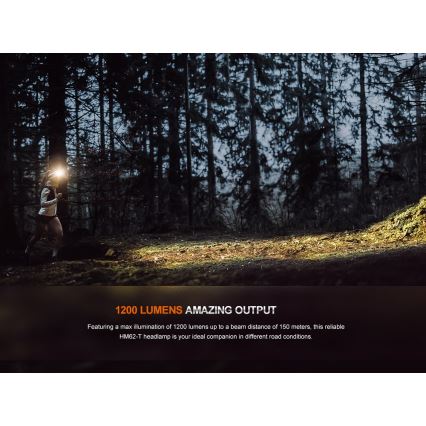 Fenix HM62TMGM - Lampe frontale à intensité variable rechargeable LED/USB IP68 1200 lm 280 h