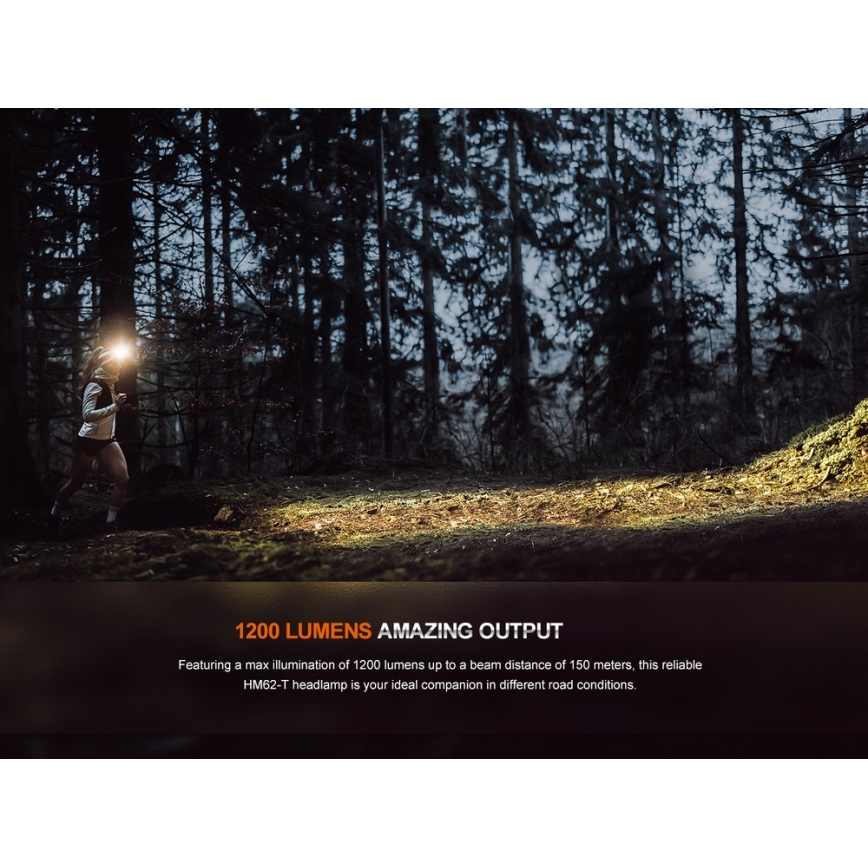 Fenix HM62TMGM - Lampe frontale à intensité variable rechargeable LED/USB IP68 1200 lm 280 h