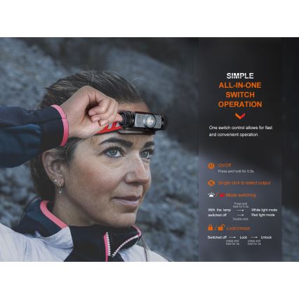 Fenix HM62TMGM - Lampe frontale à intensité variable rechargeable LED/USB IP68 1200 lm 280 h
