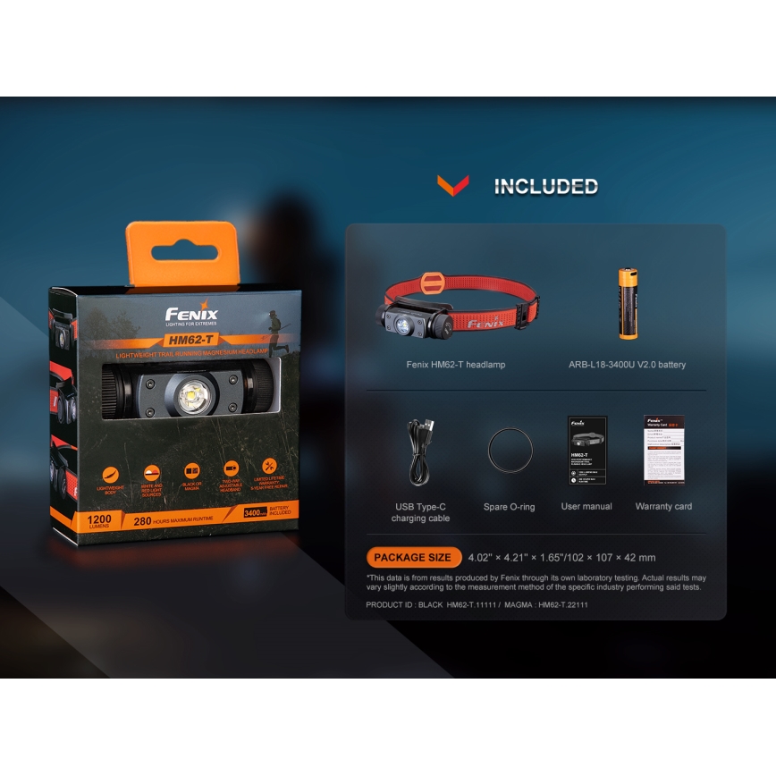 Fenix HM62TMGM - Lampe frontale à intensité variable rechargeable LED/USB IP68 1200 lm 280 h