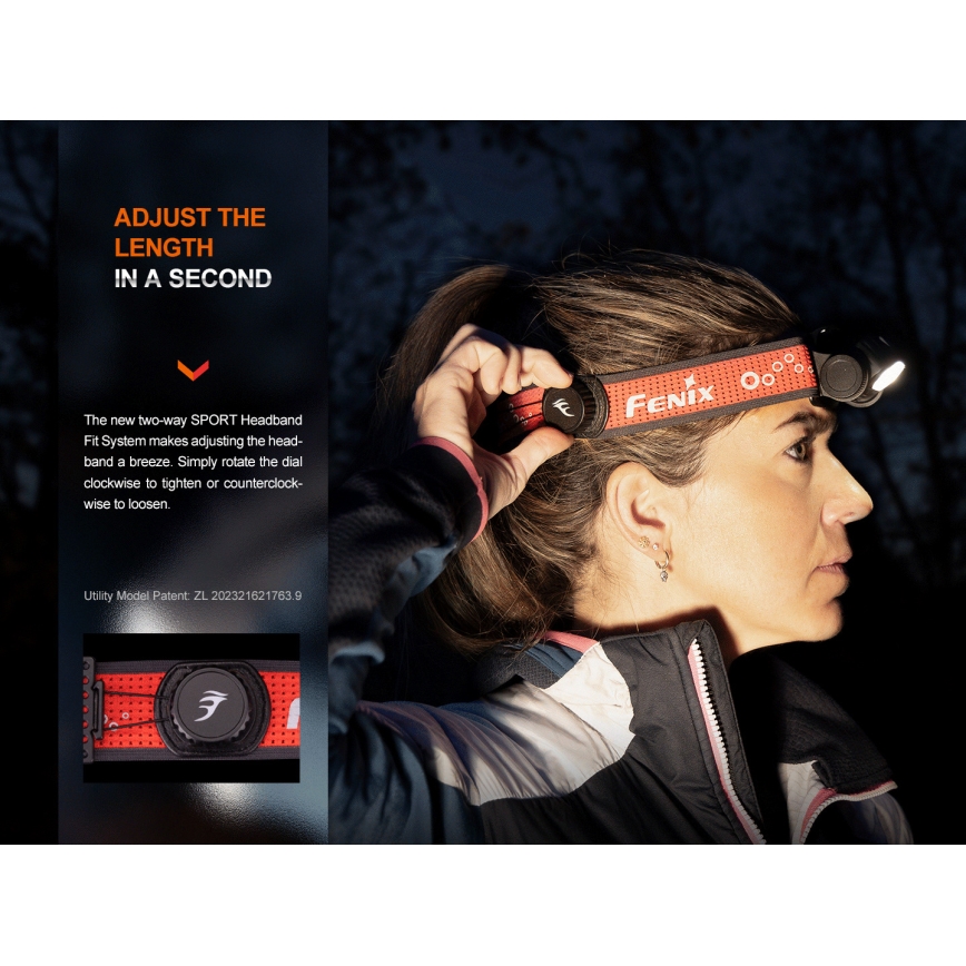 Fenix HM65RTV20BLC- Lampe frontale rechargeable à intensité variable LED/USB/2xCR123A IP68 3400 mAh noir/orange