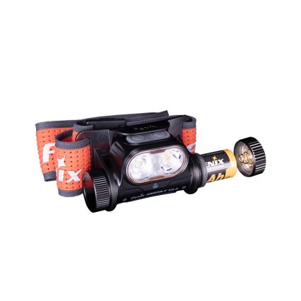 Fenix HM65RTV20BLC- Lampe frontale rechargeable à intensité variable LED/USB/2xCR123A IP68 3400 mAh noir/orange