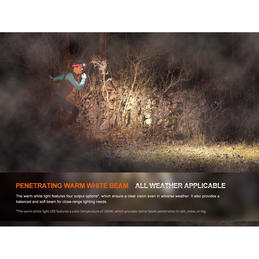 Fenix HM65RTV20PRP - Lampe frontale à intensité variable rechargeable LED/USB/2xCR123A IP68 1600 lm 300h 3400 mAh noir/violet