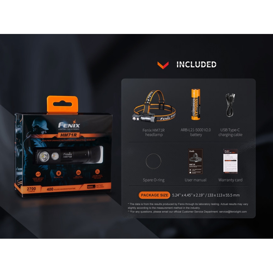 Fenix HM71R - Lampe frontale rechargeable LED/USB IP68 2700 brillant 400 h 5000 mAh