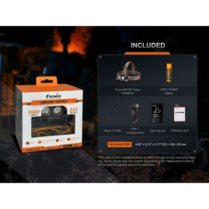 Fenix HM75RTOPAZ - Lampe frontale à intensité variable rechargeable LED/USB IP68 1600 lm 210 h
