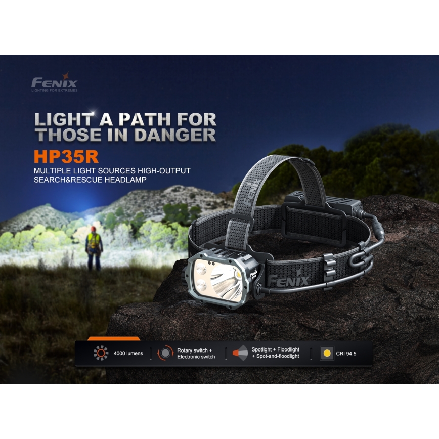 Fenix HP35R - lampe frontale LED rechargeable à intensité réglable LED/USB 5000 mAh IP66 4000 lm 500 h noire