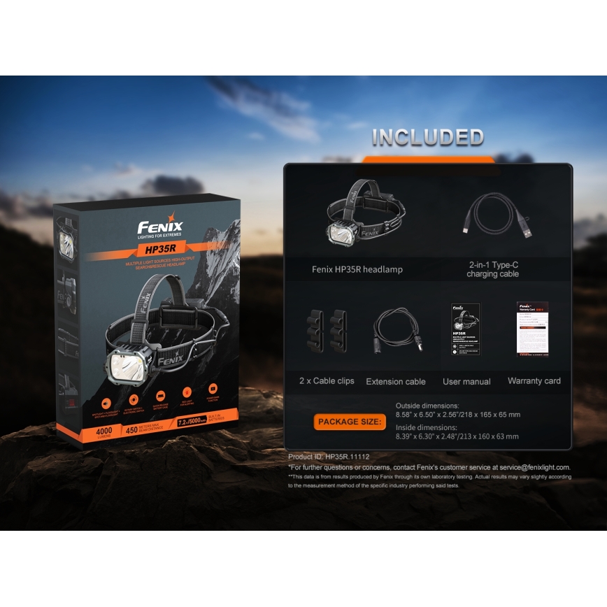 Fenix HP35R - lampe frontale LED rechargeable à intensité réglable LED/USB 5000 mAh IP66 4000 lm 500 h noire