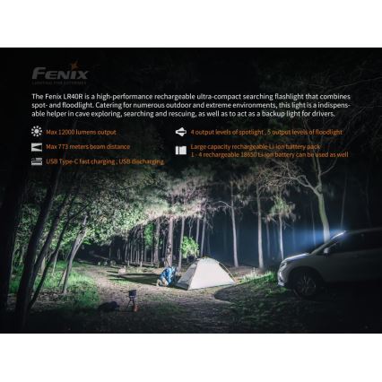 Fenix LR40R - Lampe torche rechargeable 19xLED/USB IP68 12000 lm 92 hrs