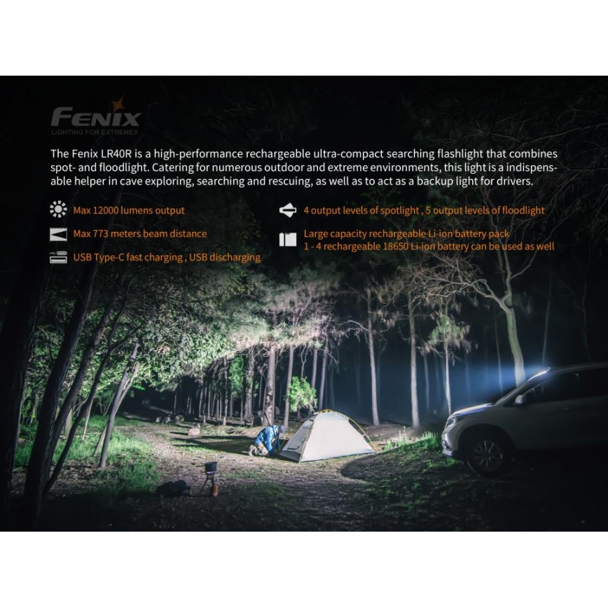Fenix LR40R - Lampe torche rechargeable 19xLED/USB IP68 12000 lm 92 hrs