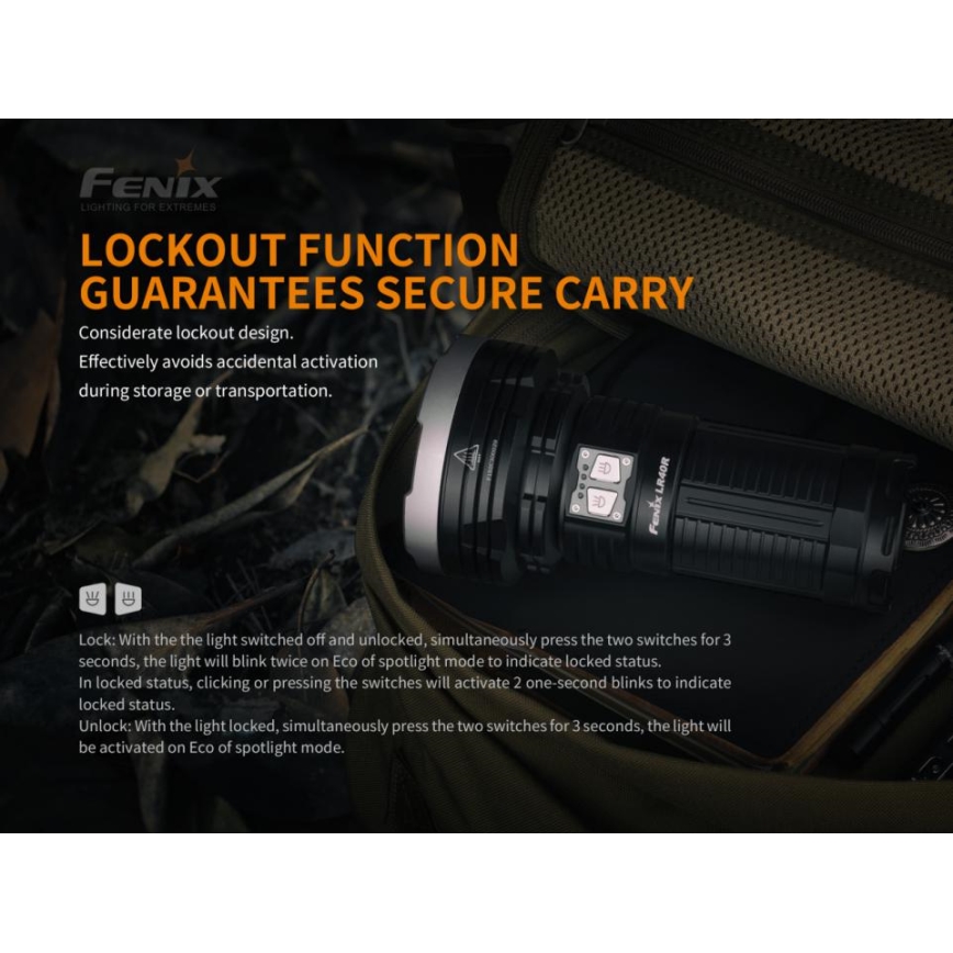 Fenix LR40R - Lampe torche rechargeable 19xLED/USB IP68 12000 lm 92 hrs