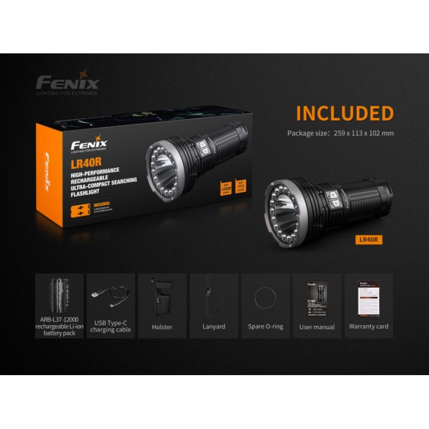 Fenix LR40R - Lampe torche rechargeable 19xLED/USB IP68 12000 lm 92 hrs