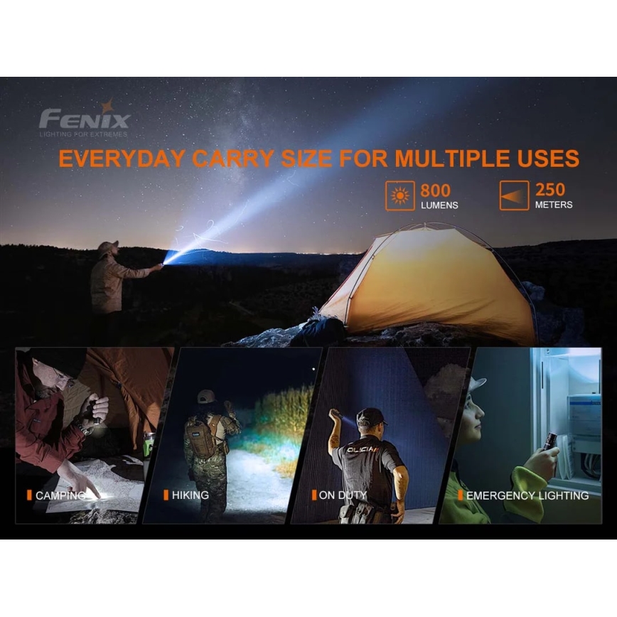 Fenix PD25R - Lampe torche rechargeable LED/USB/1xCR123A IP68 800 lm 70 h 700 mAh