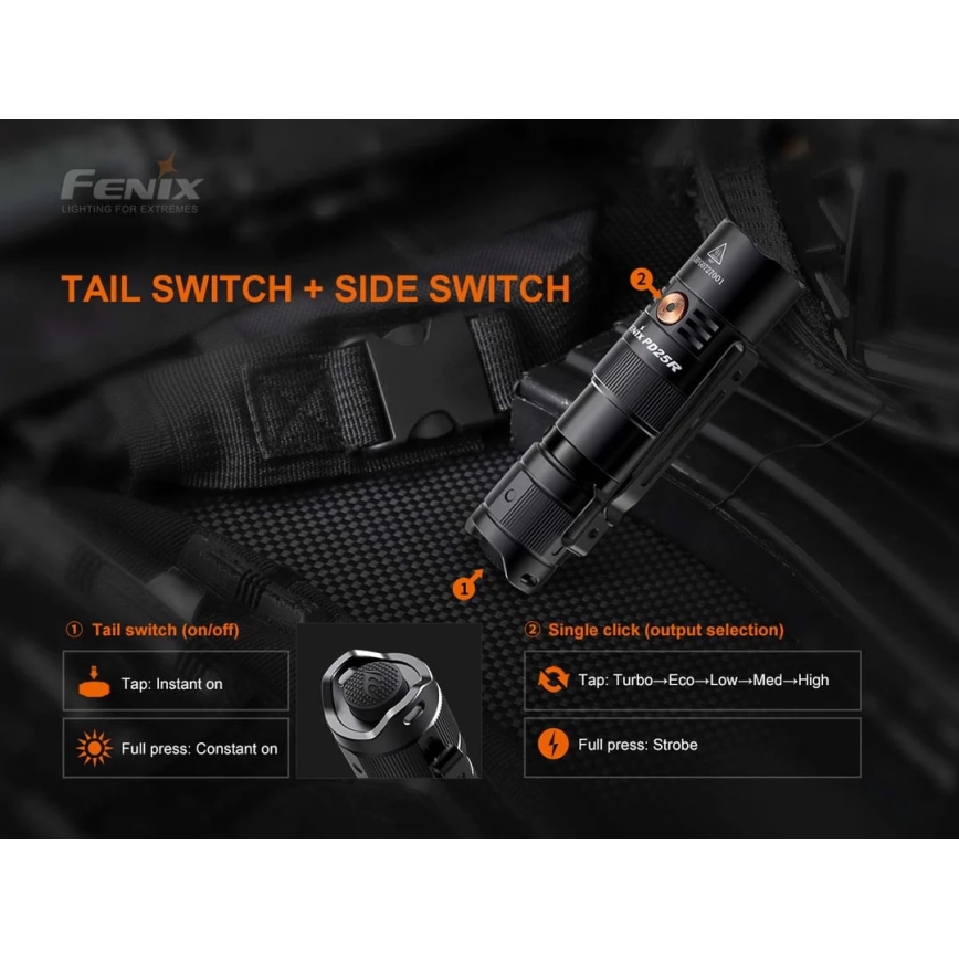 Fenix PD25R - Lampe torche rechargeable LED/USB/1xCR123A IP68 800 lm 70 h 700 mAh