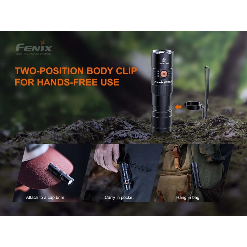 Fenix PD25R - Lampe torche rechargeable LED/USB/1xCR123A IP68 800 lm 70 h 700 mAh