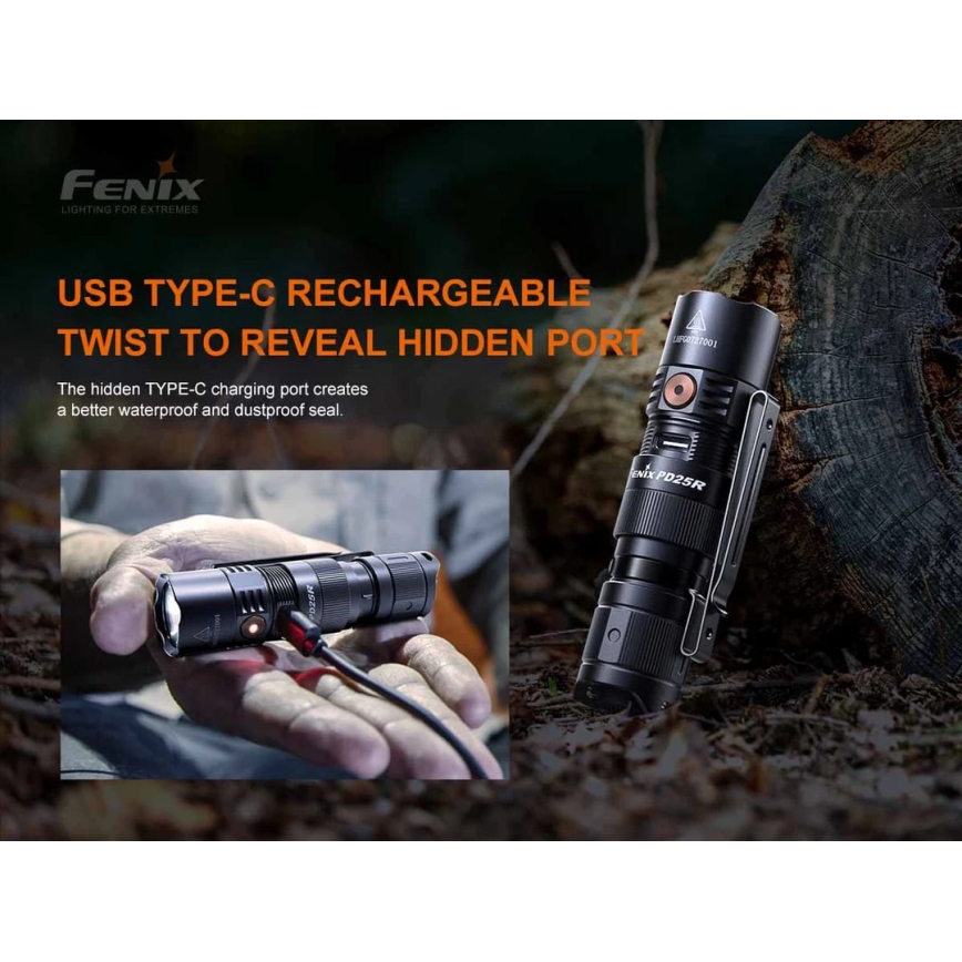Fenix PD25R - Lampe torche rechargeable LED/USB/1xCR123A IP68 800 lm 70 h 700 mAh