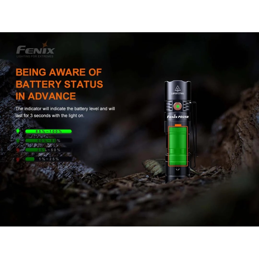 Fenix PD25R - Lampe torche rechargeable LED/USB/1xCR123A IP68 800 lm 70 h 700 mAh