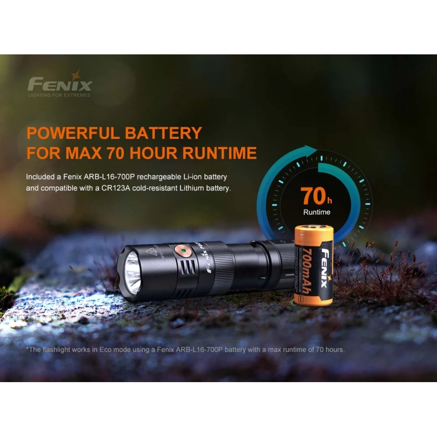 Fenix PD25R - Lampe torche rechargeable LED/USB/1xCR123A IP68 800 lm 70 h 700 mAh