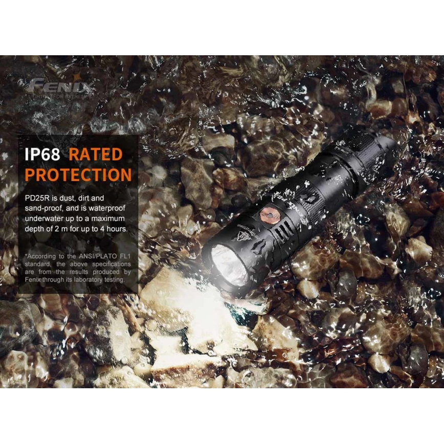 Fenix PD25R - Lampe torche rechargeable LED/USB/1xCR123A IP68 800 lm 70 h 700 mAh
