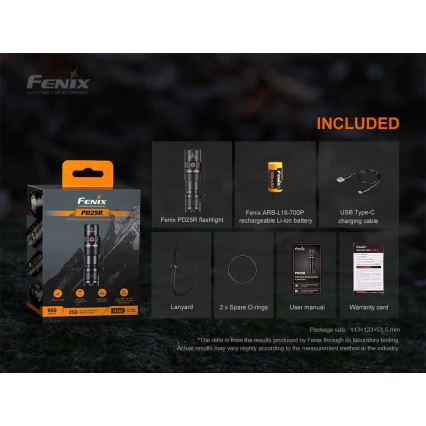 Fenix PD25R - Lampe torche rechargeable LED/USB/1xCR123A IP68 800 lm 70 h 700 mAh