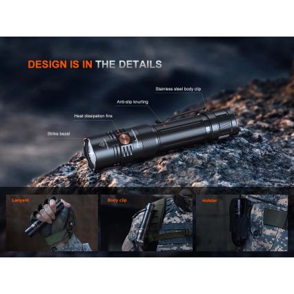 Fenix PD36RACE - Lampe torche rechargeable LED à intensité variable LED/USB 5000 mAh IP68 3000 lm 63,45 h noire