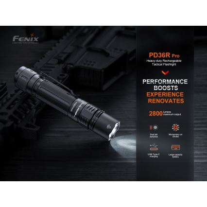 Fenix PD36RPRO - Lampe torche tactique rechargeable LED/USB IP68 2800 lm 42 h