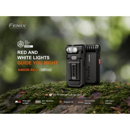Fenix SW05RREDBLC - Lampe torche à intensité variable rechargeable LED/USB IPX6 150 lm 49 h 700 mAh noir