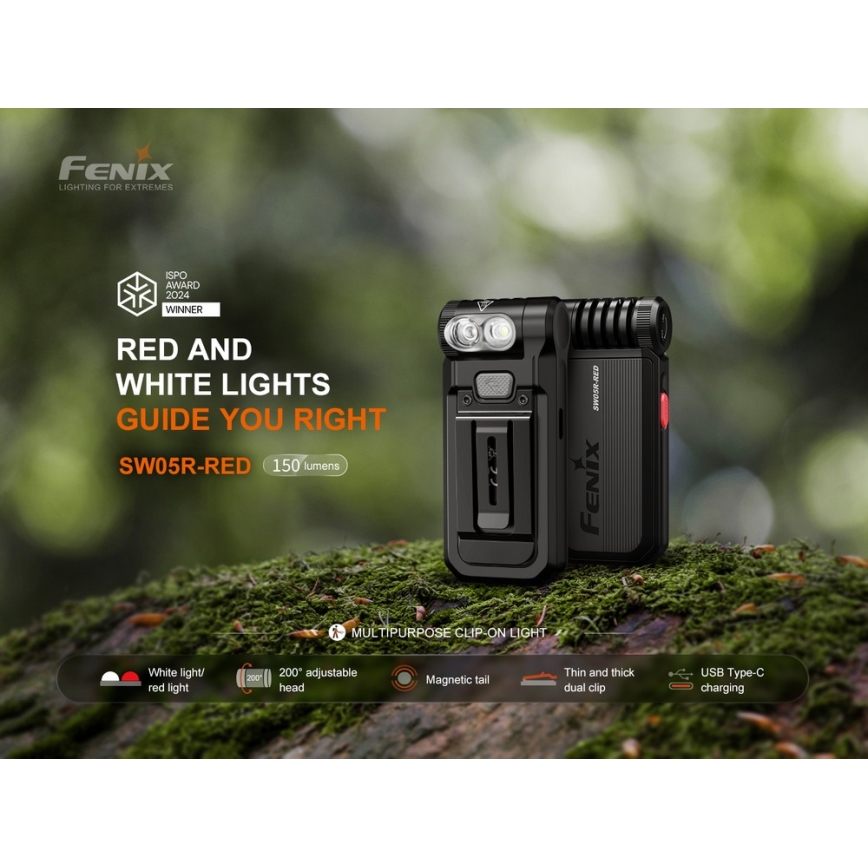 Fenix SW05RREDBLC - Lampe torche à intensité variable rechargeable LED/USB IPX6 150 lm 49 h 700 mAh noir