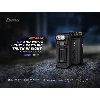 Fenix SW05RUVBLC - Lampe torche à intensité variable rechargeable LED/USB IPX6 150 lm 49 h 700 mAh noir