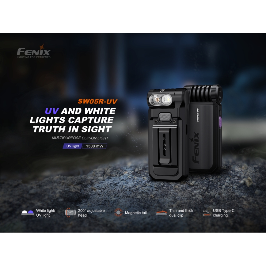 Fenix SW05RUVBLC - Lampe torche à intensité variable rechargeable LED/USB IPX6 150 lm 49 h 700 mAh noir