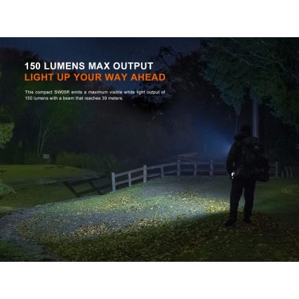 Fenix SW05RUVBLC - Lampe torche à intensité variable rechargeable LED/USB IPX6 150 lm 49 h 700 mAh noir