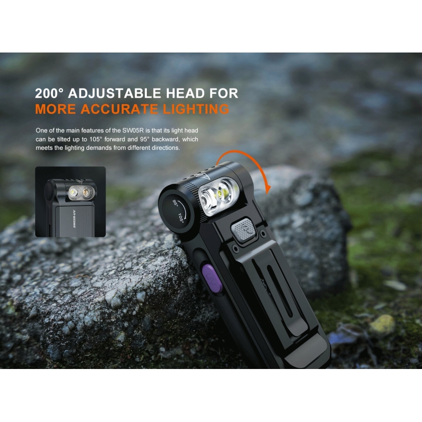 Fenix SW05RUVBLC - Lampe torche à intensité variable rechargeable LED/USB IPX6 150 lm 49 h 700 mAh noir
