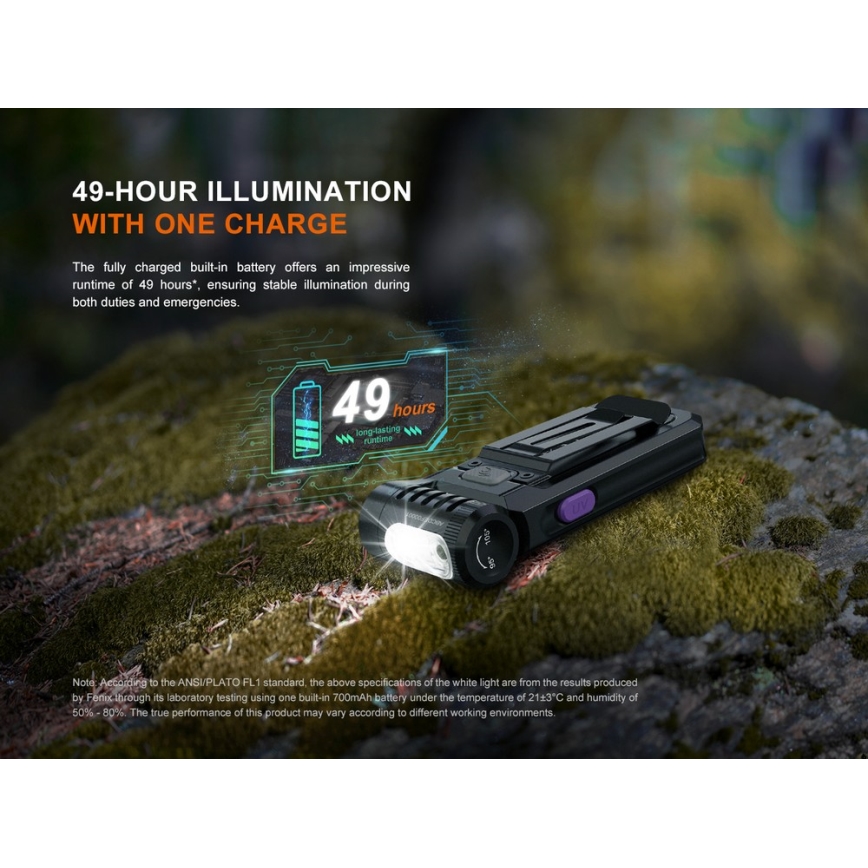 Fenix SW05RUVBLC - Lampe torche à intensité variable rechargeable LED/USB IPX6 150 lm 49 h 700 mAh noir
